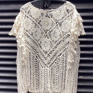 Anthropologie Cream Crochet Women Top